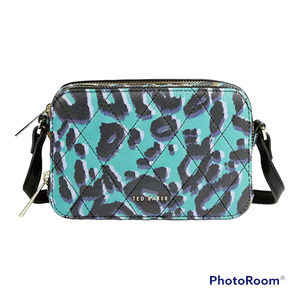 NWT Ted Baker Quiltt Leopard Print Camera HandBag / Bag in Olive